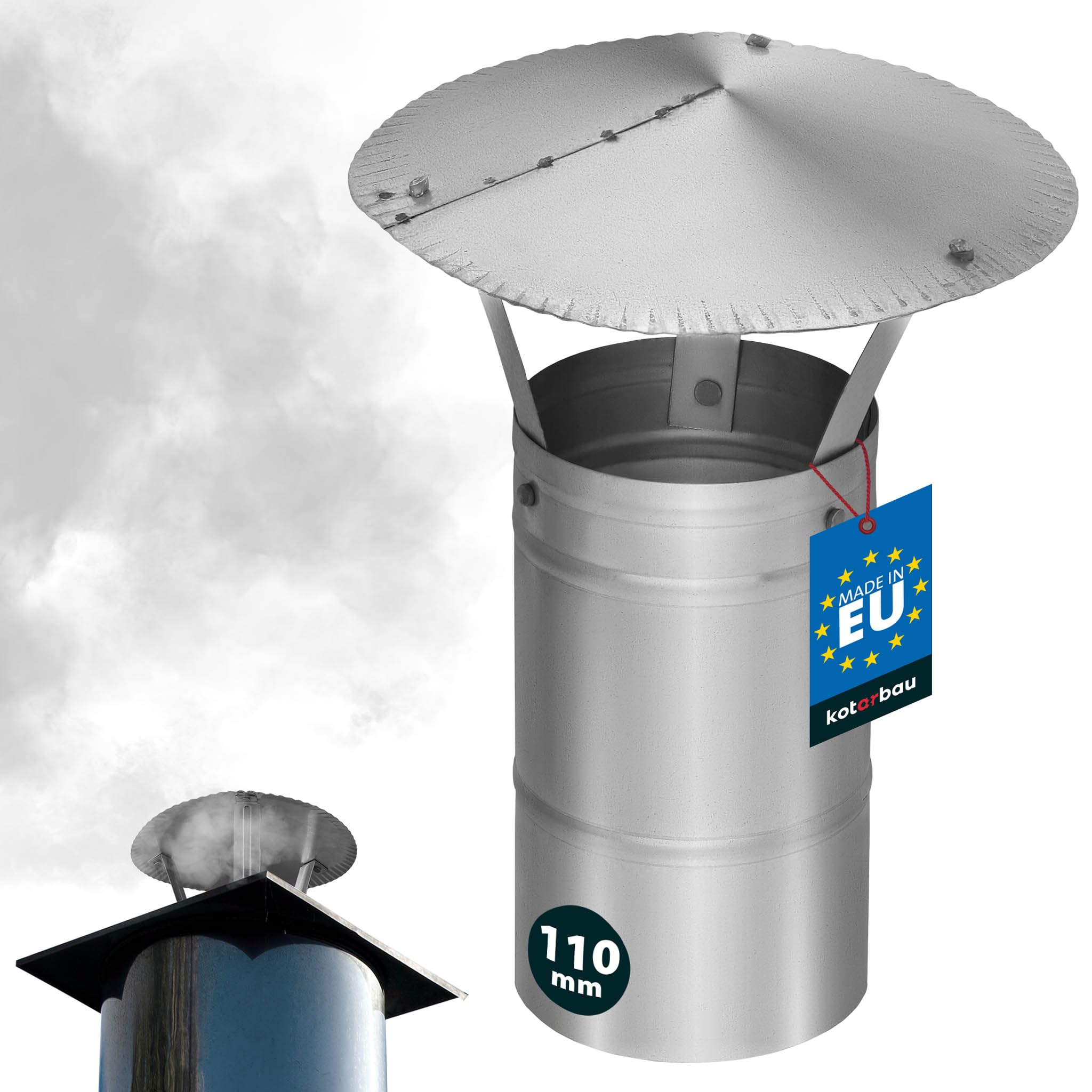 KOTARBAU® Chimney Cap - Stainless Steel - ø 110 mm (4.33 in) - INOX - Chimney Cover - Flue Cowl - Flue Rain Cap - Rustproof - Modern Design