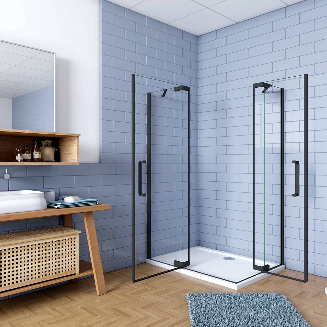 H.195cm Box Doccia Angolare 80x80cm 2 Porta Battente vetro 8mm 2 Barre