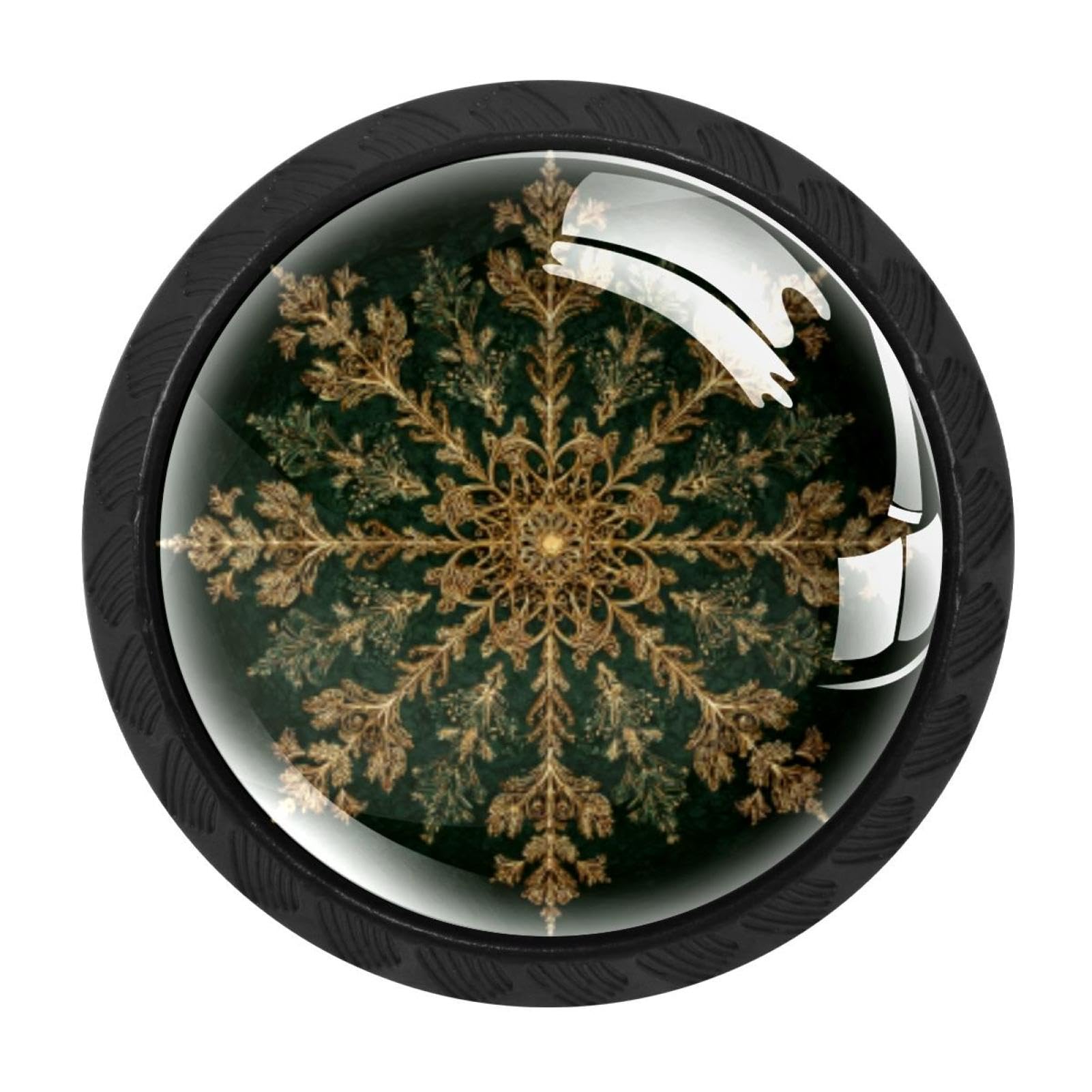 Chenzzzz Multicolored 02 4 Pieces Black Cabinet Pull Handle With Screws,Dark Green Christmas Golden Snowflake (1) Kitchen Knobs, Hardware For Cupboard Drawer Dresser