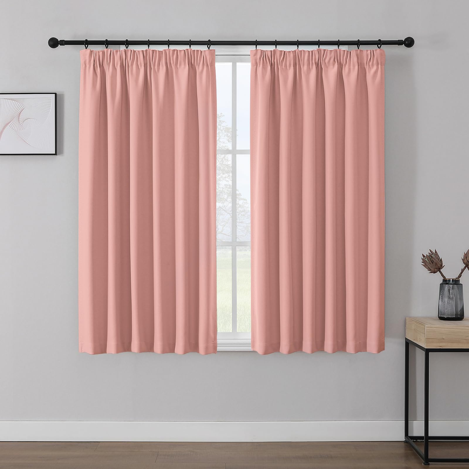 Joydeco Gardinen mit Kräuselband Blickdicht Vorhänge Schienensystem Verdunkelungsvorhang mit Haken Thermovorhang Kälteschutz Schlafzimmer Wohnzimmer 2er Set 137x117cm Traumrosa