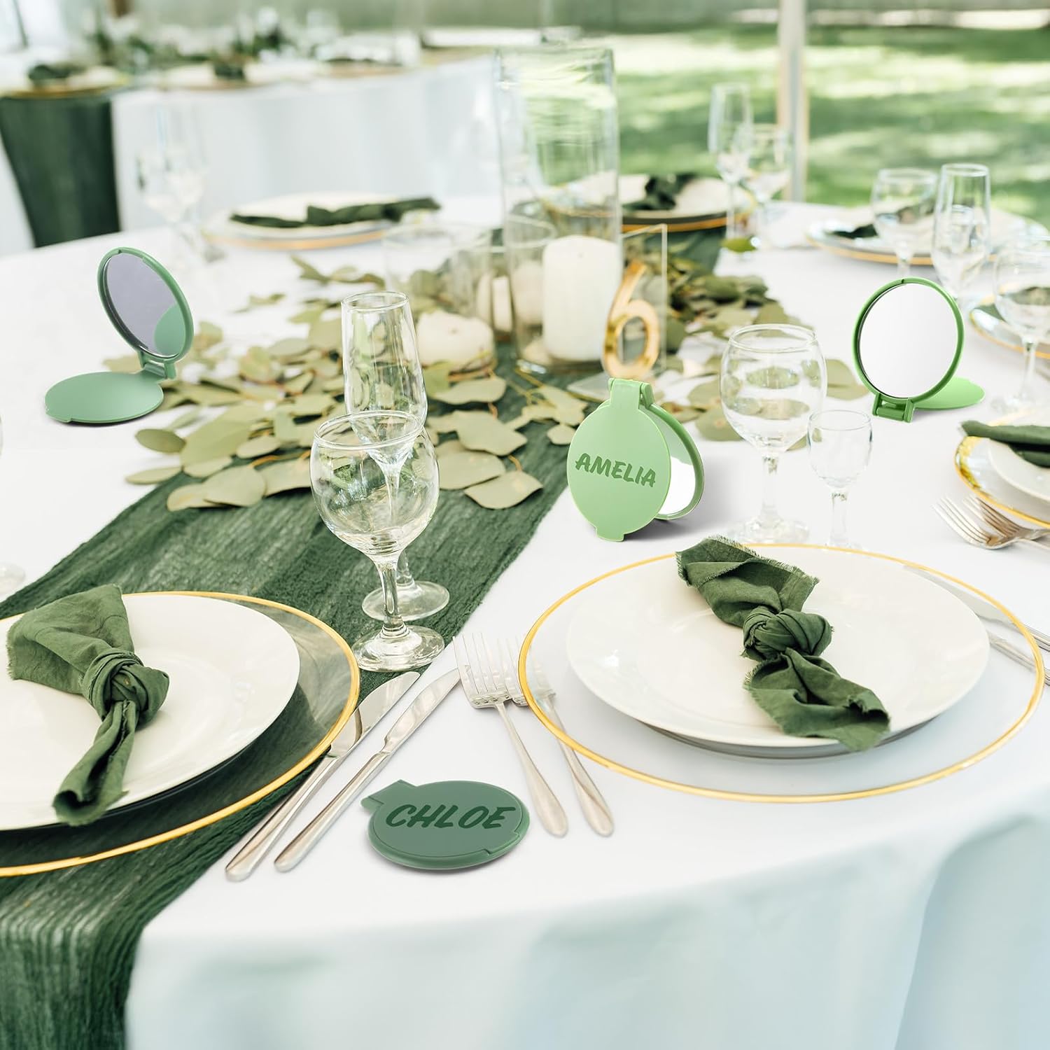 Amyhill 24 Pcs Small Compact Mirrors Bulk Mini Pocket Mirrors Purse Portable Folding for Wedding Guest Baby Shower Birthday Party Favor Women Gifts Travel (Pure,Sage Green) - Image 5