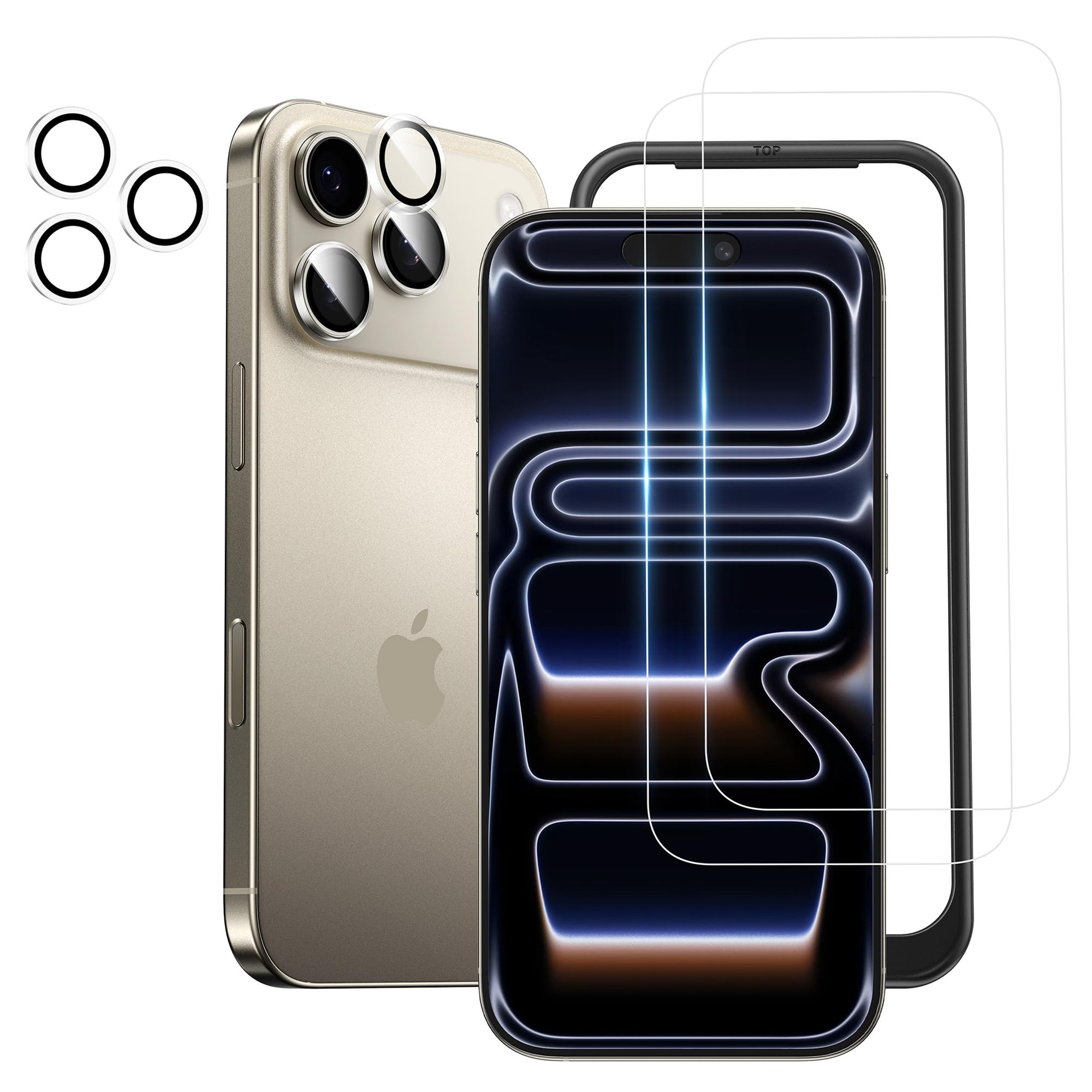 NIMASO ガラスフィルム (2枚) + カメラフィルム (2枚) iPhone 17 Pro 用 強化ガラス 保護フィルム ガイド枠付き カメラ保護 レンズカバー 硬度9H 耐衝撃 指紋防止 高透過率 いPhone17Pro（6.3インチ）対応 DSP25F1690