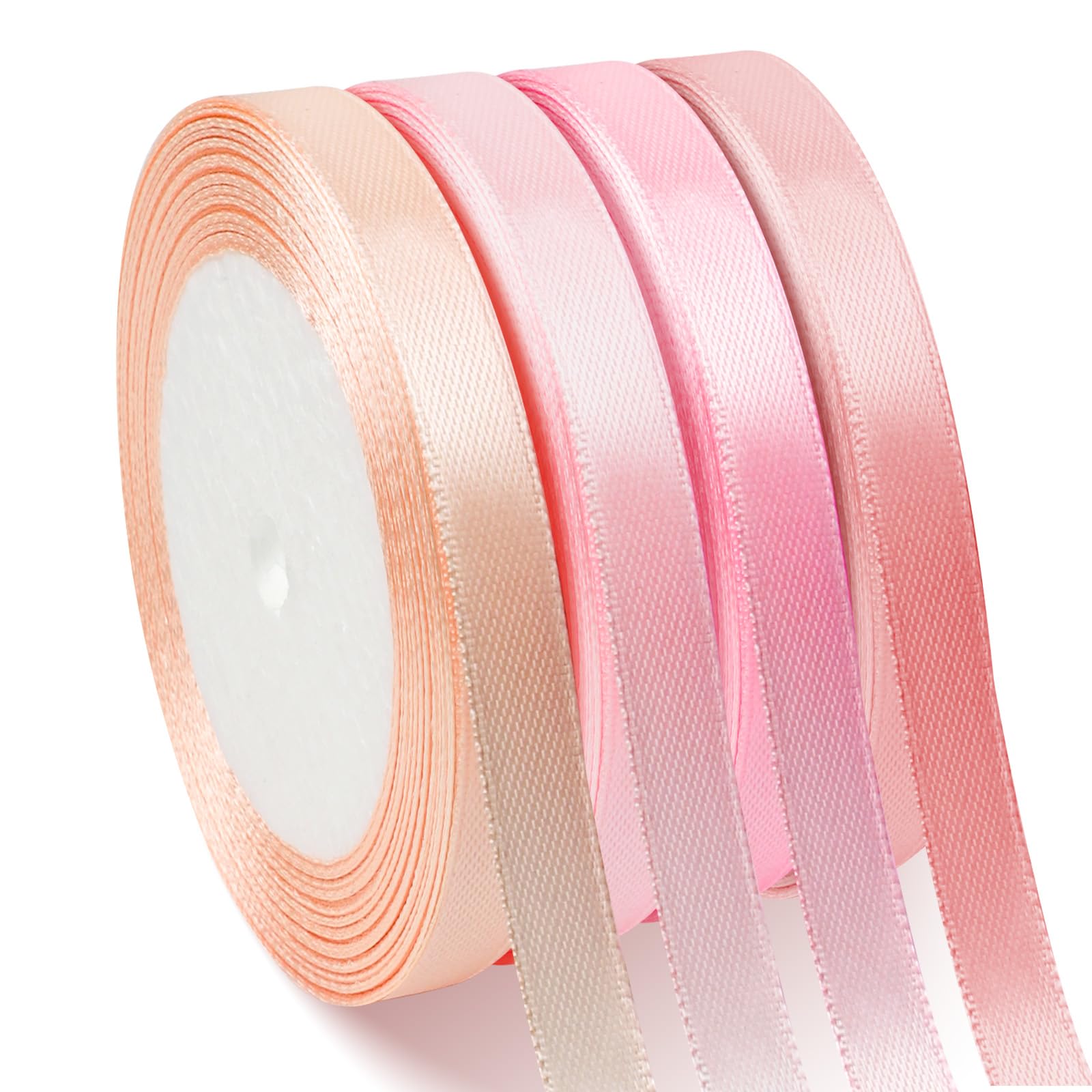 Yuyueda 4 Rolls Pink Ribbon for Gift Wrapping, 10mm * 22m Baby Pink Satin Ribbon, Champagne-Pink/Light-Pink/Blush Pink/Rose-Gold Ribbons for Mothers Day, Wedding, Baby Shower, Flower, DIY Crafts