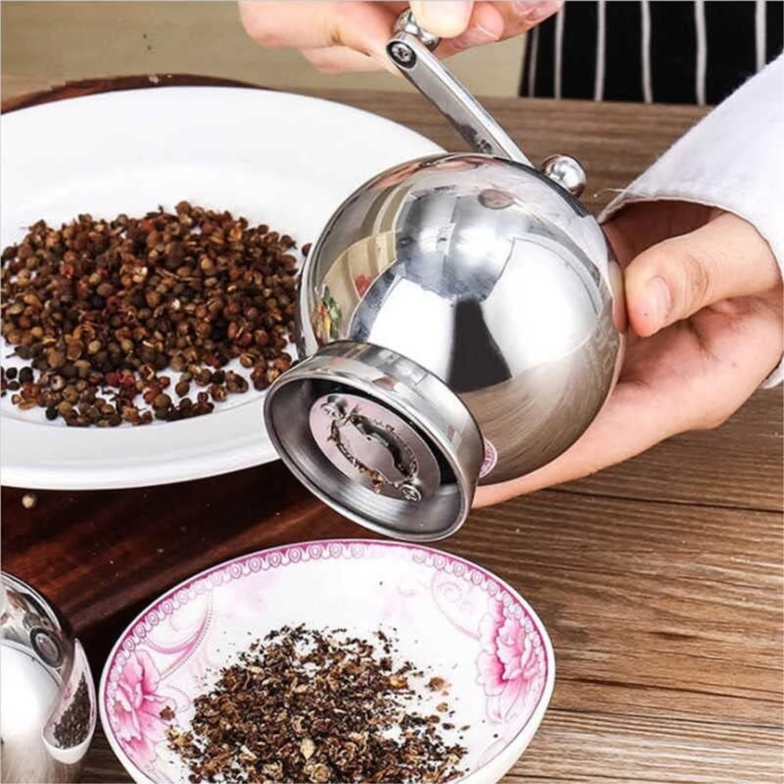 Młynek Do Przypraw Pieprzu Ręczny Młynek Do Pieprzu Z Długą Korbą Ze Stali Nierdzewnej Okrągły Łuk Do Różnych Przypraw(2pcs)