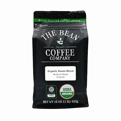 The Bean Organic Coffee Company House Blend, tostado medio, café molido, bolsa de 16 onzas