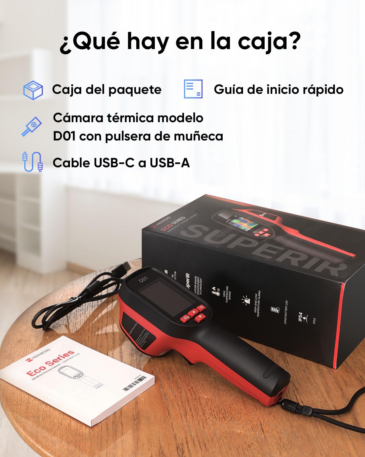 Camara Termica HIKMICRO D01, 240x240 SuperIR, 96x96 IR | 11h de duración con batería de 3350mAh, 4GB, video, IP54, herramientas para el hogar, HVAC y eléctricas