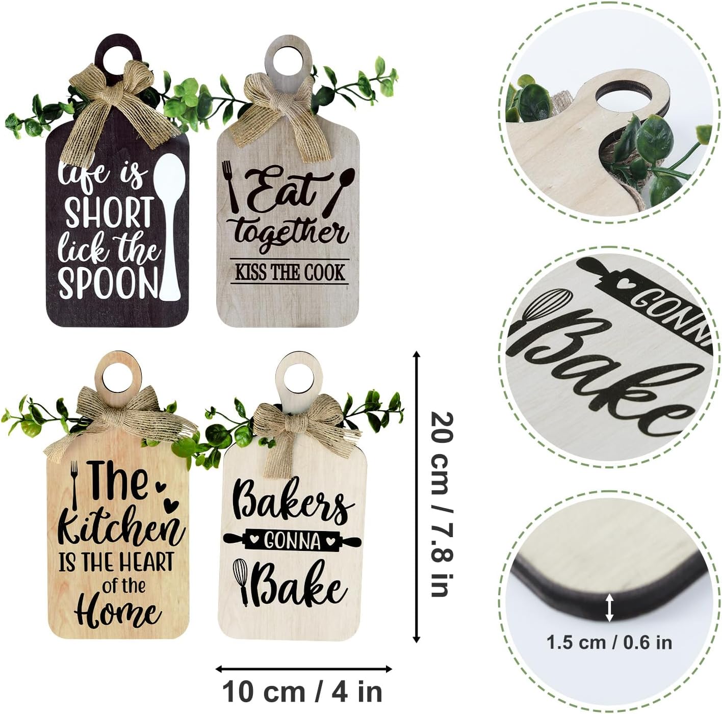 decalmile 4 pieces Kitchen Wooden Hanging Signs Rustic Wood Bar sign Farmhouse Style Wall Art for Kitchen Home Art Decor