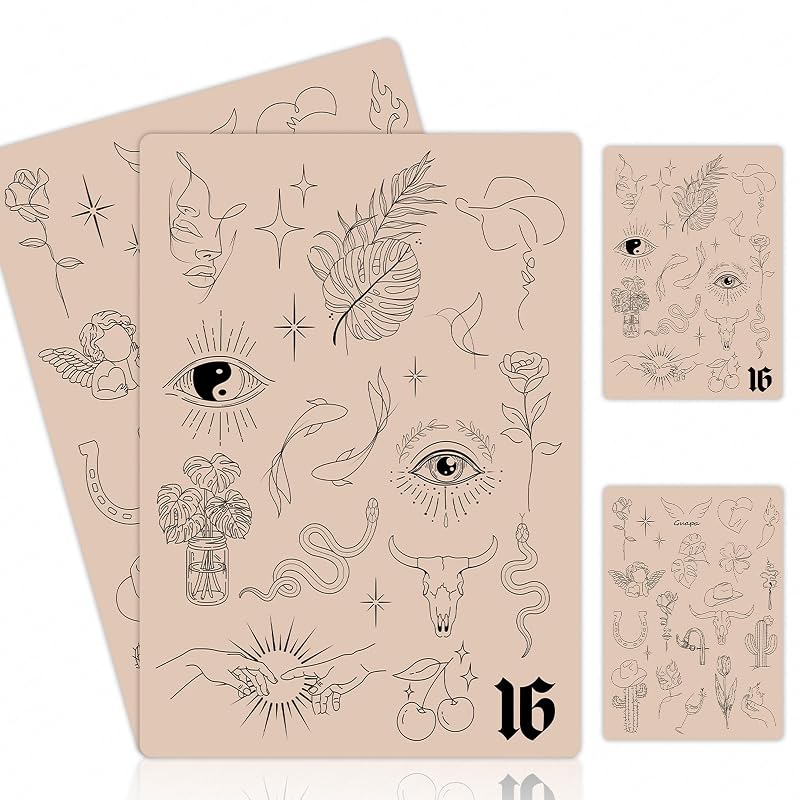 Rasmet Pele para prática de tatuagem de silicone dupla face com desenhos de estêncil pré-impressos, 1,5 mm, 2 unidades, Pink Pad #16