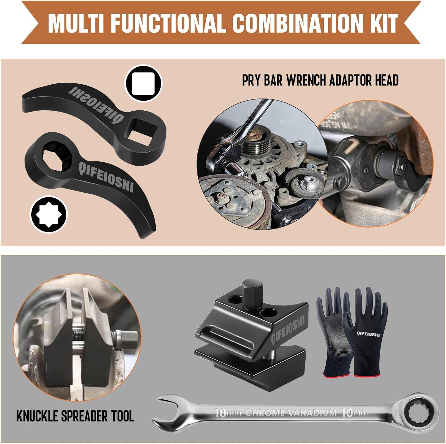 GM Control Arm Tool Kit - Contains Lower Control Arm Pry Tool, Strut Spreader, Pry Bar Wrench Adapter for Volkswagen, Audi, BMW, Ford, Peugeot, Citroen (Model C)