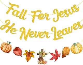 Fall For Jesus He Never Leaves Banner,NO-DIY Pumpkin Fall Banner Maple Leaf Bible Decoration Christian Religion Happy Fall Banner, Fall for Jesus He Never Leaves Decor Fall Decorations for Office