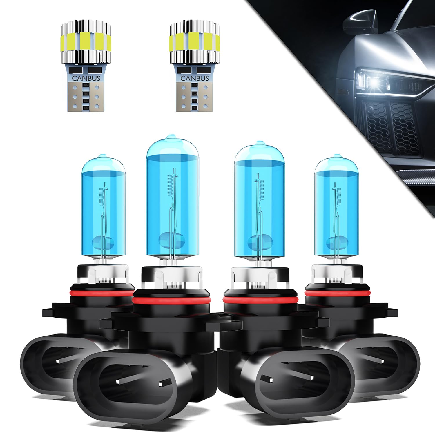 Headlights+ License Plate Lights Fit For Chevy Impala 2016-2020 Light Bulbs,9005/HB3/H10 High Beams+ 9005/HB3/H10 Low Beams+ License Plate Lights Combo,Plug And Play,Pack of 6