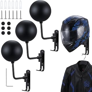 3Pcs Motorcycle Helmet Holder Wall Mount, Helmet Hanger 180° Rotation Helmets Rack with Double Hook for Football Helmets, Bicycle Helmetss, Hat, Cap, Sportswear, Motorcycle Accessories