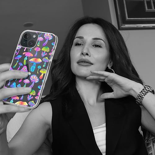 Miniatura 7 de Funda diseñada para iPhone 15 Plus, diseño de hongos psicodélicos mágicos, funda transparente de hongos coloridos hippies para iPhone 15 Plus, a