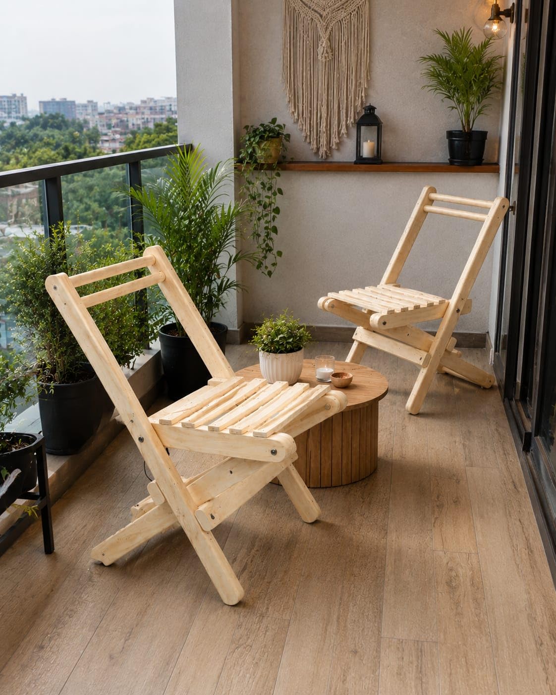 Solid Wood Folding Balcony Chair Set of 2 | Foldable Wooden Chairs for Balcony, Patio, Garden, Terrace, Café & Restaurant | Space Saving Portable Indoor Outdoor Seating-image-33
