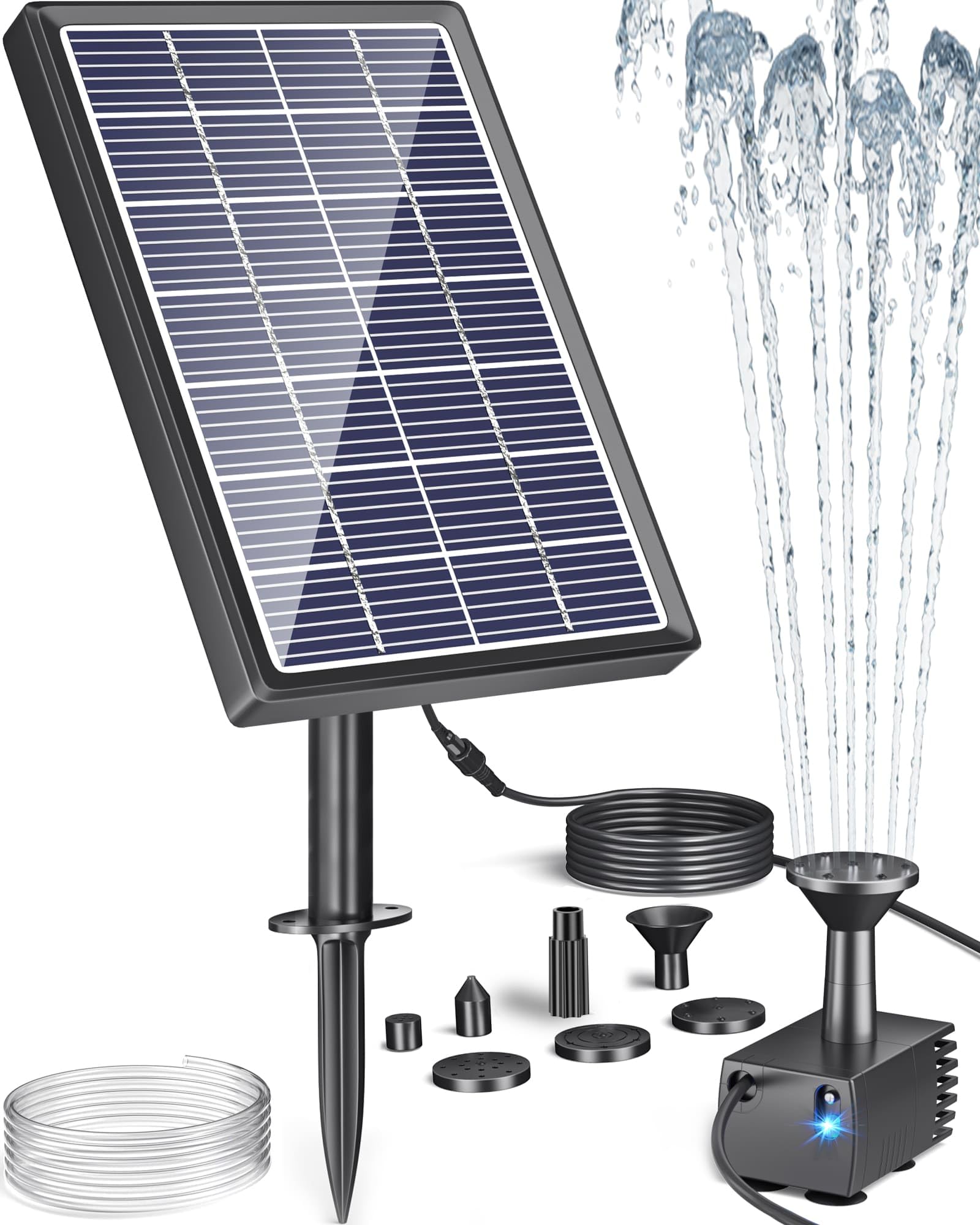 Pompa Solare per Laghetto 3.5W Fontana da Giardino con Tubo 1.2M 5 Ugelli