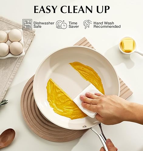 Miniatura 4 de KOCH SYSTEME CS Sartén antiadherente de 10 pulgadas con tapa, sartén de cerámica antiadherente con mango de acero inoxidable que se mantiene fresco,