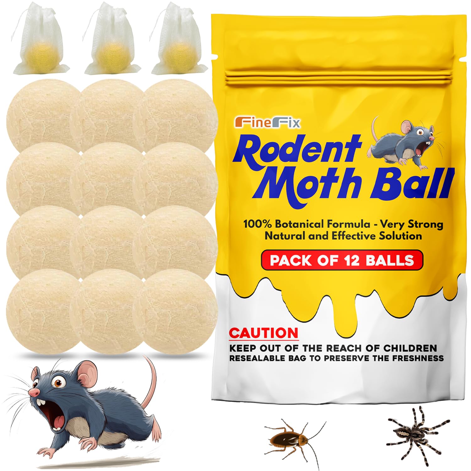 FINEFIX Moth Balls for Outdoor Use Rodents Pack of 12 Best Deterrent for Rats Mothballs Rat Repellent for Outside are Best Products to get rid of mice Permanently from Home Garage Barn Boat RVs etc