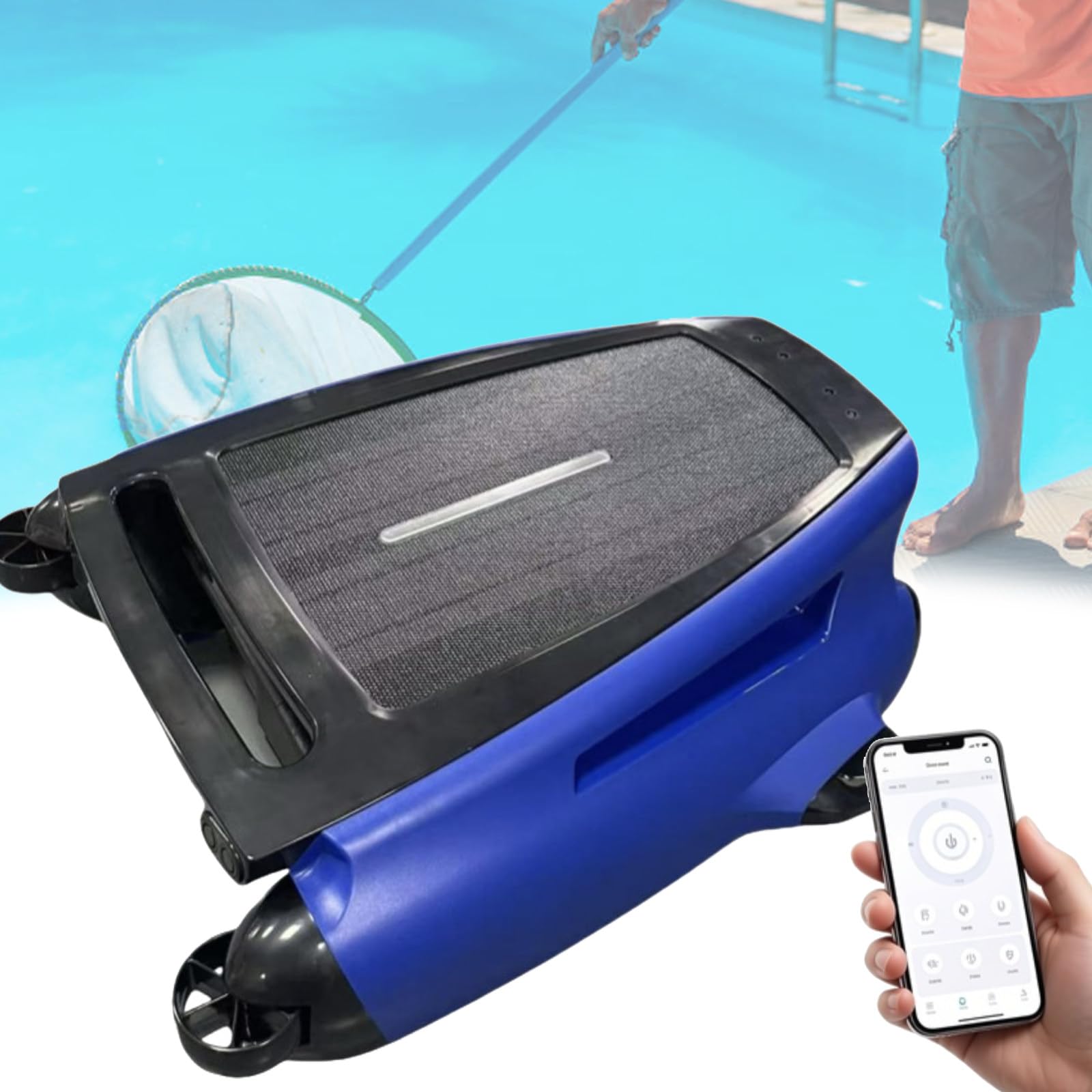 Quixnova Solar Powered Robotic Pool Sur-face Skimmer Robot - App Control - Cordless Robotic Pool Cleaner with Dual Charging Mode ＆ 24/7 Continuous Cleaning B