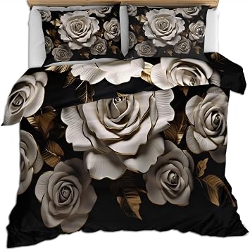 Peony Rose California King Bedding Sets Pastoral Botanical Comforter Cover Romantic Plant Petals 3D Bedding Set Bedding Set for Kids Teens Adults