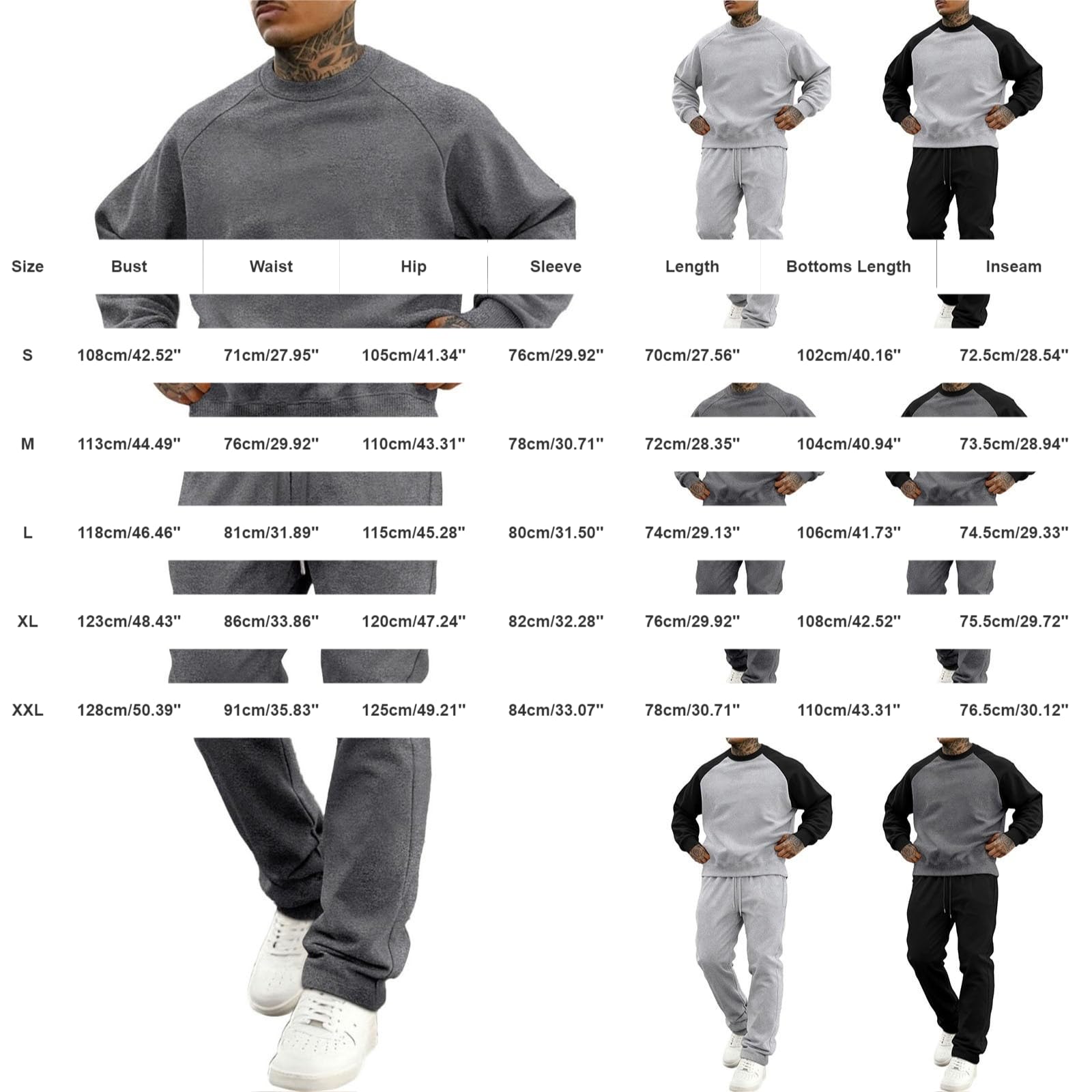 Tuta da allenamento da uomo, girocollo, da jogging, 2 pezzi, per la palestra, per il tempo libero, in tinta unita, traspirante e pantaloni sportivi