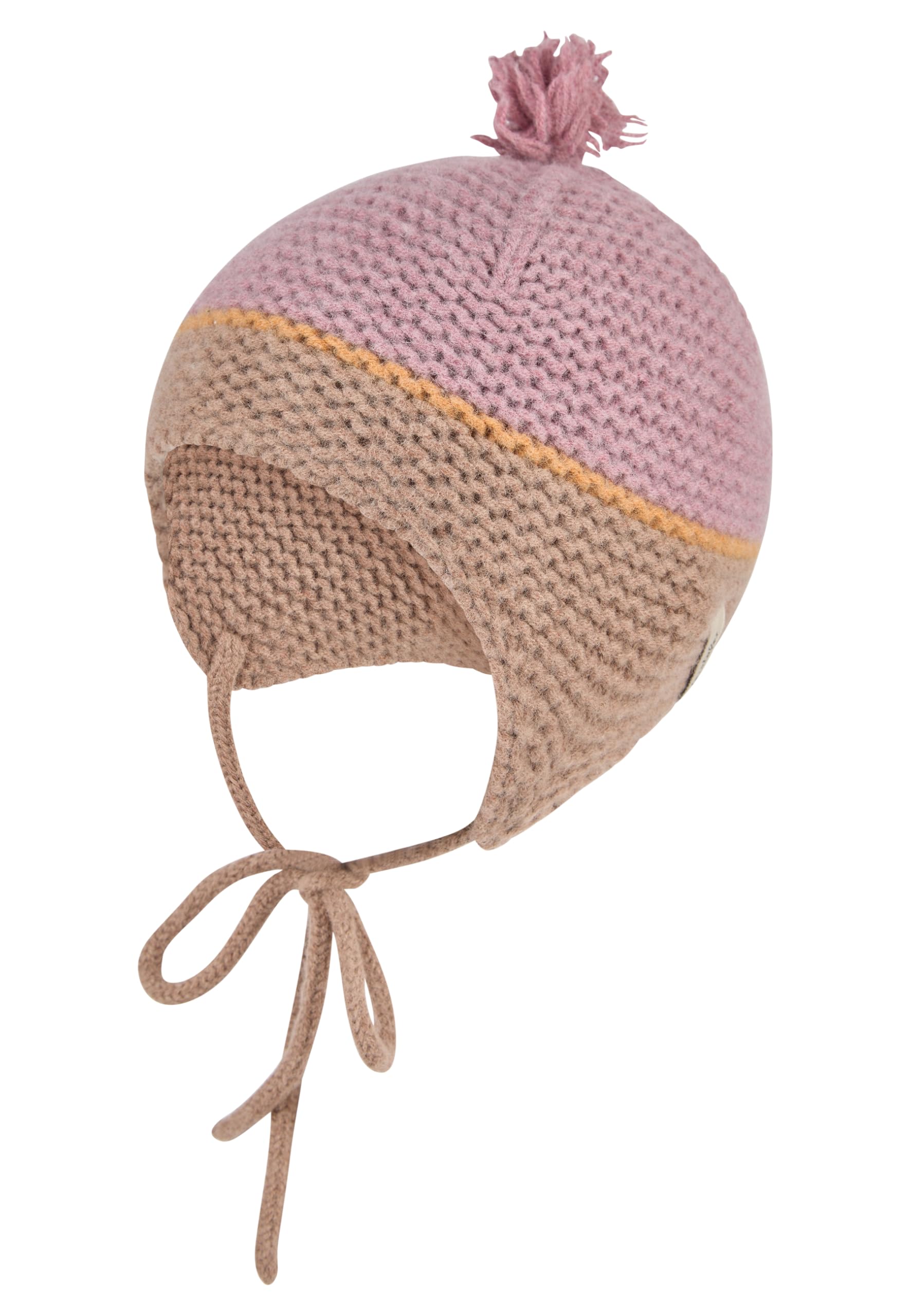 Sterntaler Strickmütze aus Lambswool mit Bommel, Ohrenklappen und Bindebändern – Mädchen – warme Mütze für Baby und Kinder, pastellviolett, Größe 45