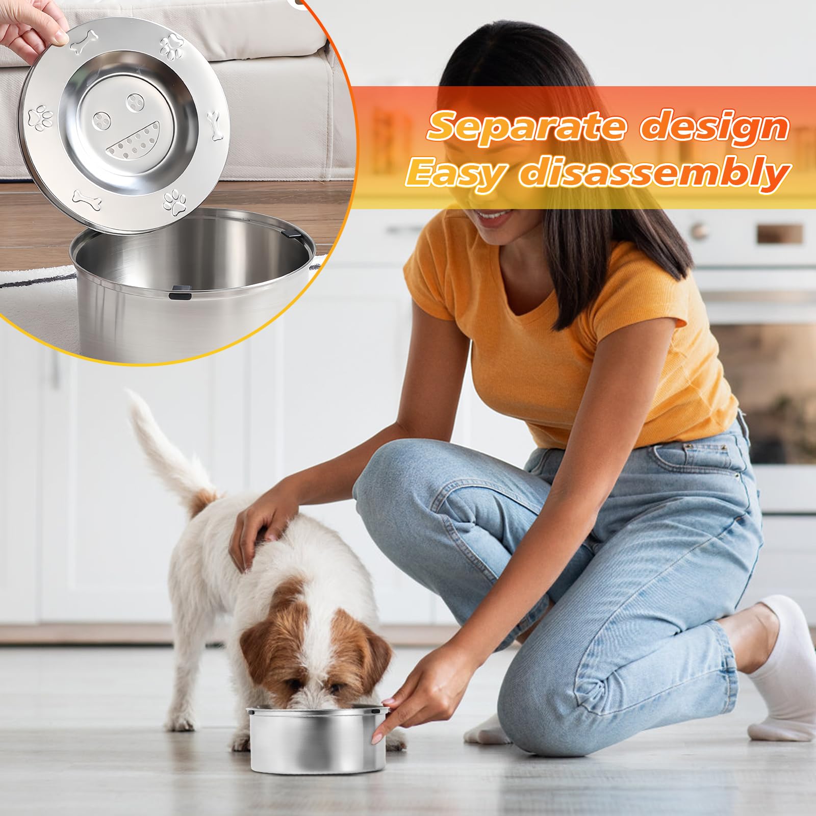 Amexo Gamelle d'eau Anti Éclaboussures pour Chiens, Gamelle d'eau Anti Déversement pour Chien en Acier INOX 304, Bol d'eau Antidérapant pour Animaux de Compagnie (3L)