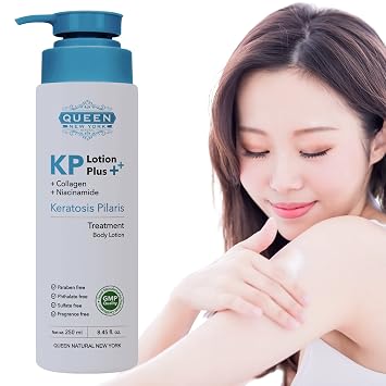 QUEEN KP PLUS Keratosis Pilaris Lotion with Collagen & Niacinamide for Rough & Bumpy Skin, Exfoliating 12% Glycolic + 2% Salicylic Acid, AHA BHA Fragrance Free - 8.45 fl. oz.