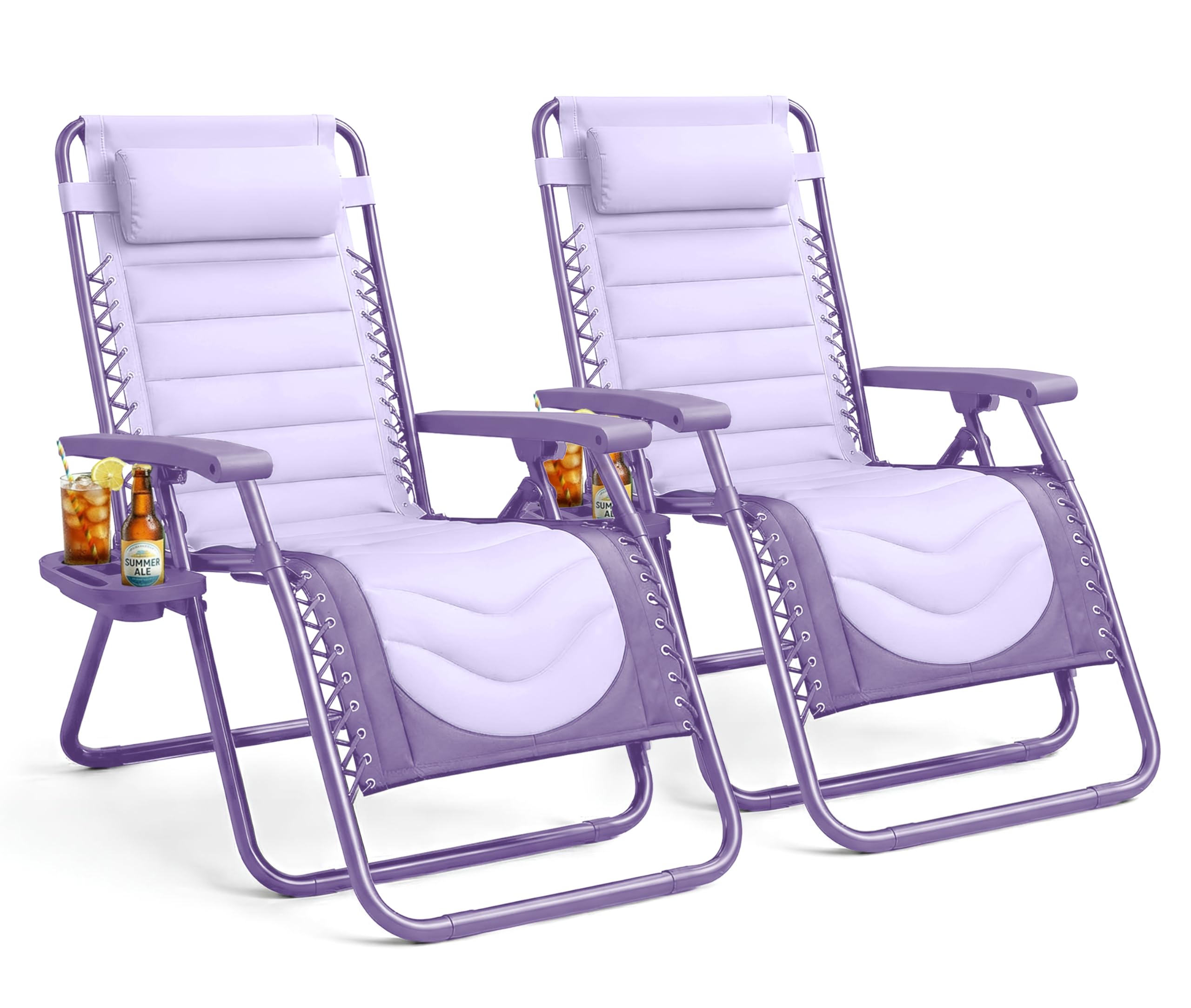 KEPLIN Set of 2 XXL Premium Heavy Duty Padded Two Tone Zero Gravity Chairs - Luxurious Garden Recliners, Adjustable Headrest, Cup & Phone Holder, Foldable, Patio Sun Loungers - 150kg Weight Capacity