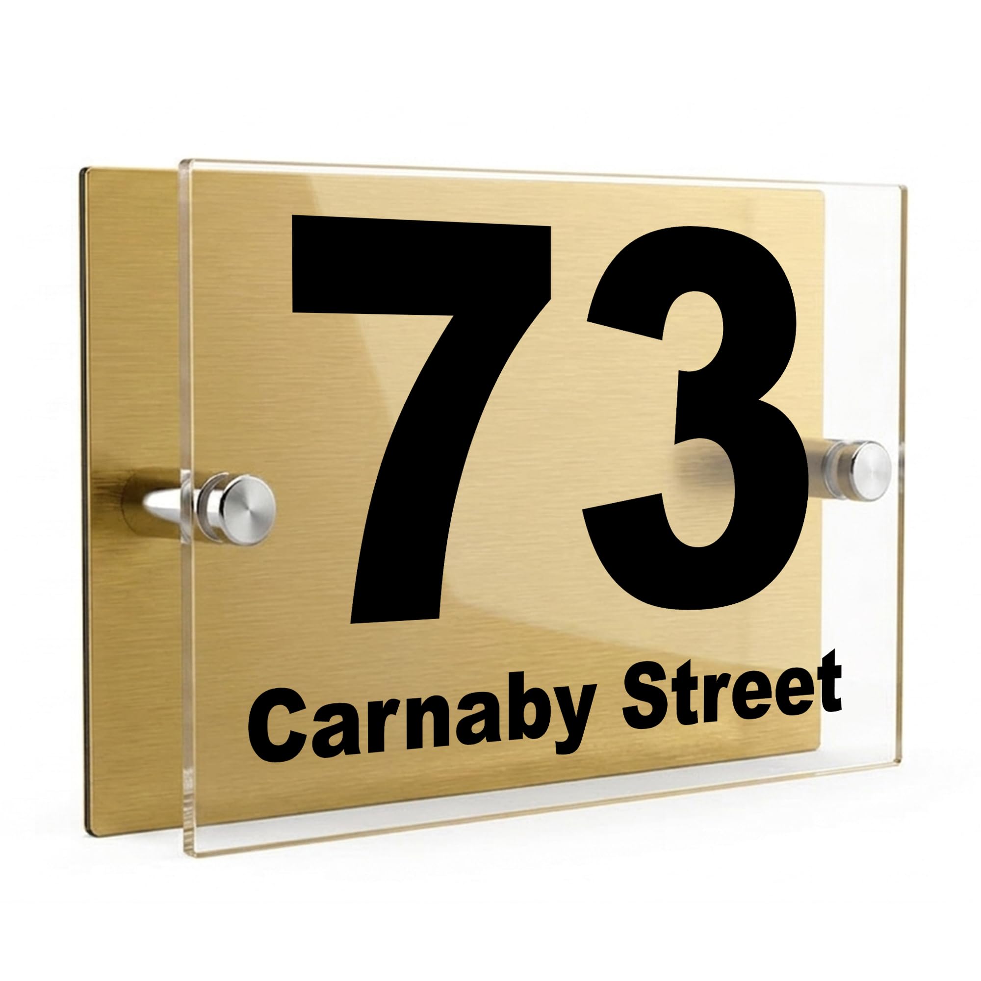 Housics House Number Sign, Brushed Gold Acrylic, 200x130mm, Door Design 7