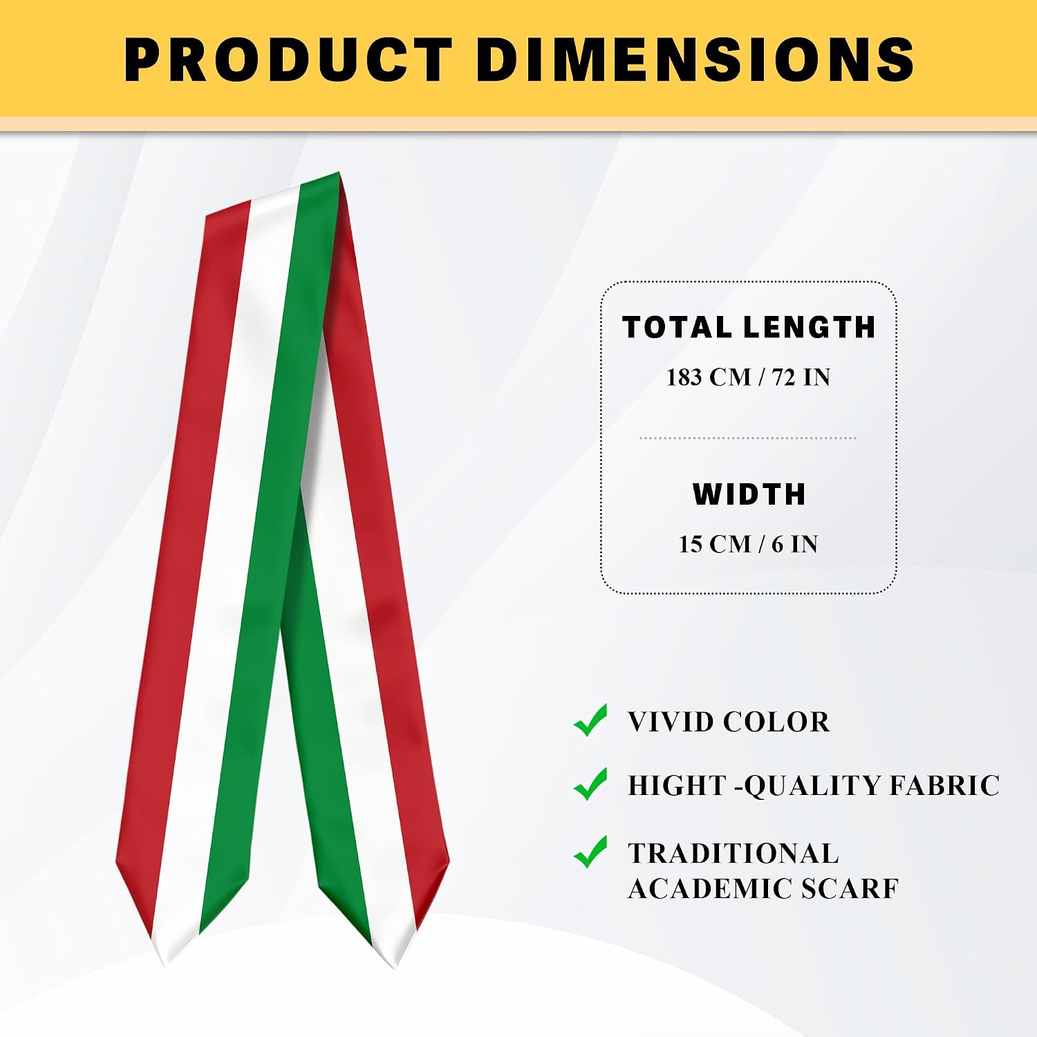 Italy Flag Graduation Stole Graduation Sash Scarf for International Student Abroad Adult Unisex