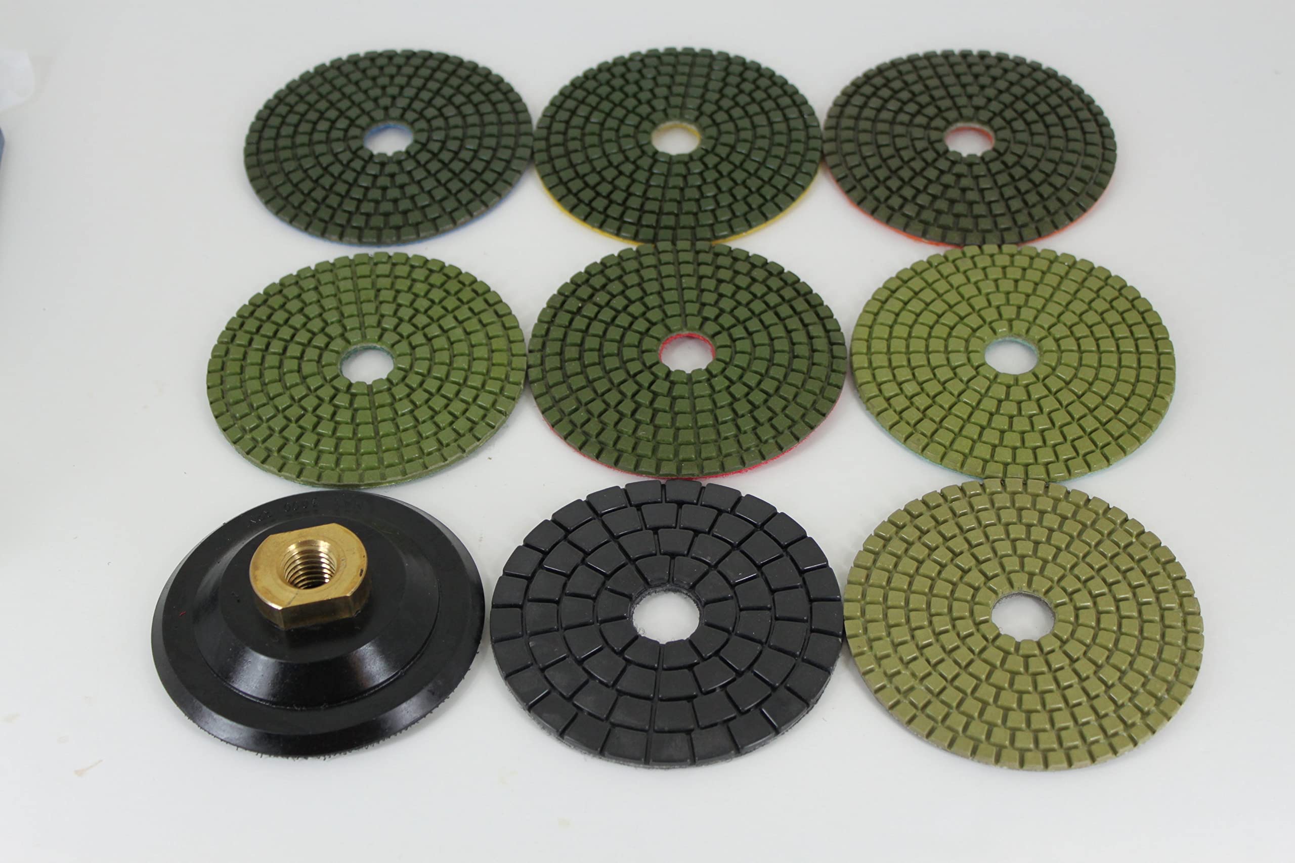 Temo - Juego de 8 discos de pulido de diamante húmedo de 10,16 cm (4 pulgadas), juego de discos de mármol con soporte