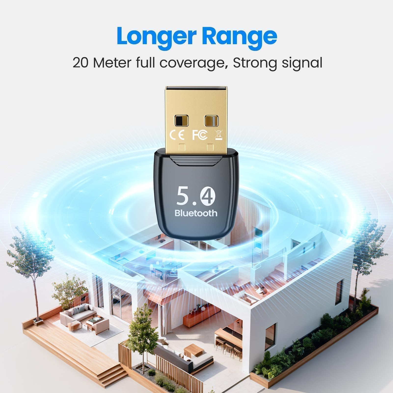 NEUTYPECHIC Adattatore Bluetooth per PC, Bluetooth USB 5.4 per Laptop/Tastiera/Mouse/Tablet/Cuffie/Telefono, Chiavetta Bluetooth per Windows 8.1/10/11, Collega e Usa, Collega 7 Dispositivi