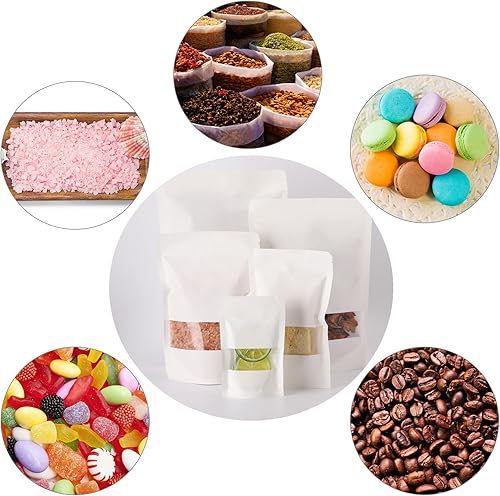 Miniatura 7 de 100 bolsas de papel kraft para golosinas, bolsas con cierre hermético resellables con ventana para almacenar galletas, aperitivos, café, color