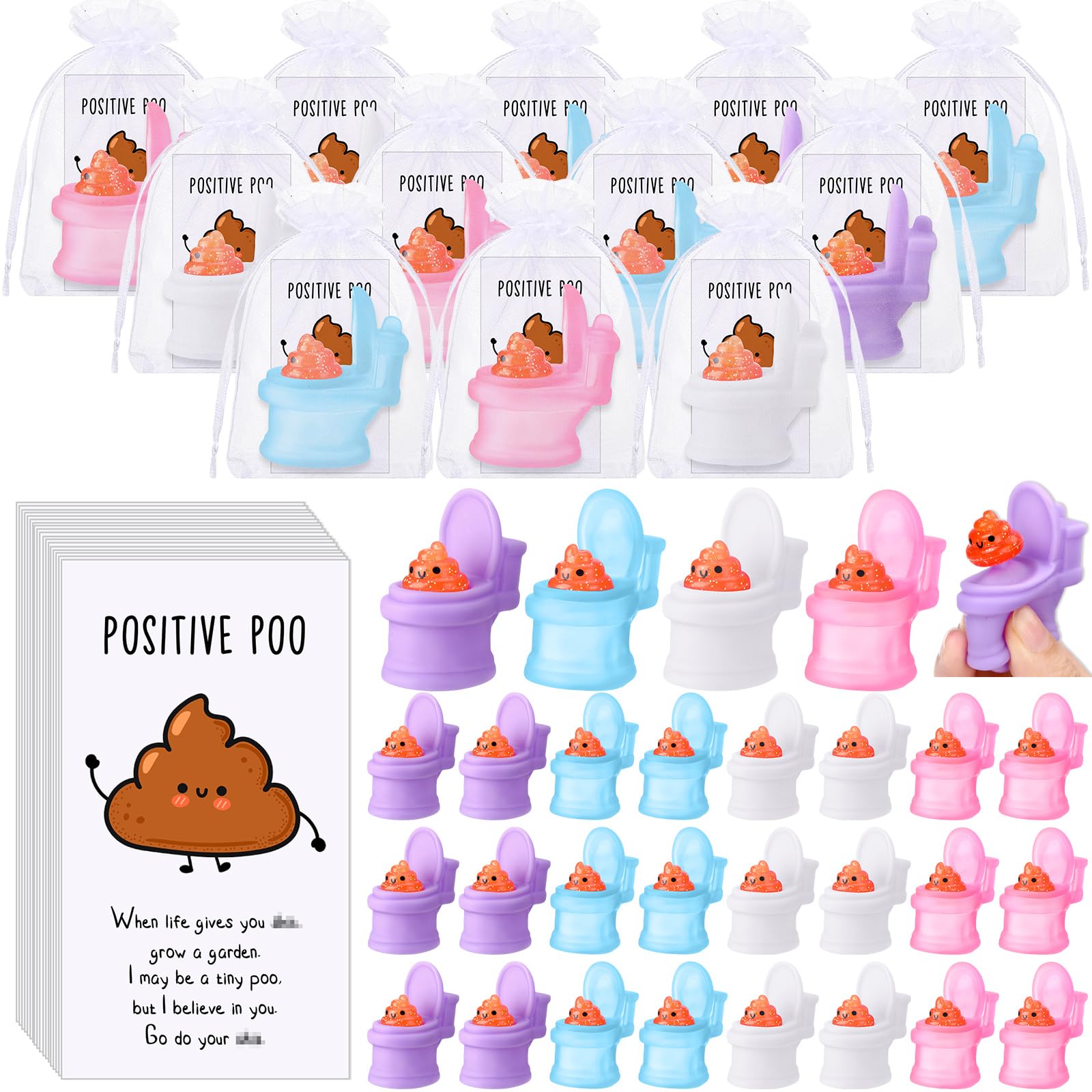 HyDren 24 Sets Funny Positive Poo Gifts Mini Gag Toilet Toys Support Cards with Bags for Employee Appreciation Party Favors White Elephant Gifts Adults Stress Relief Poop Bulk