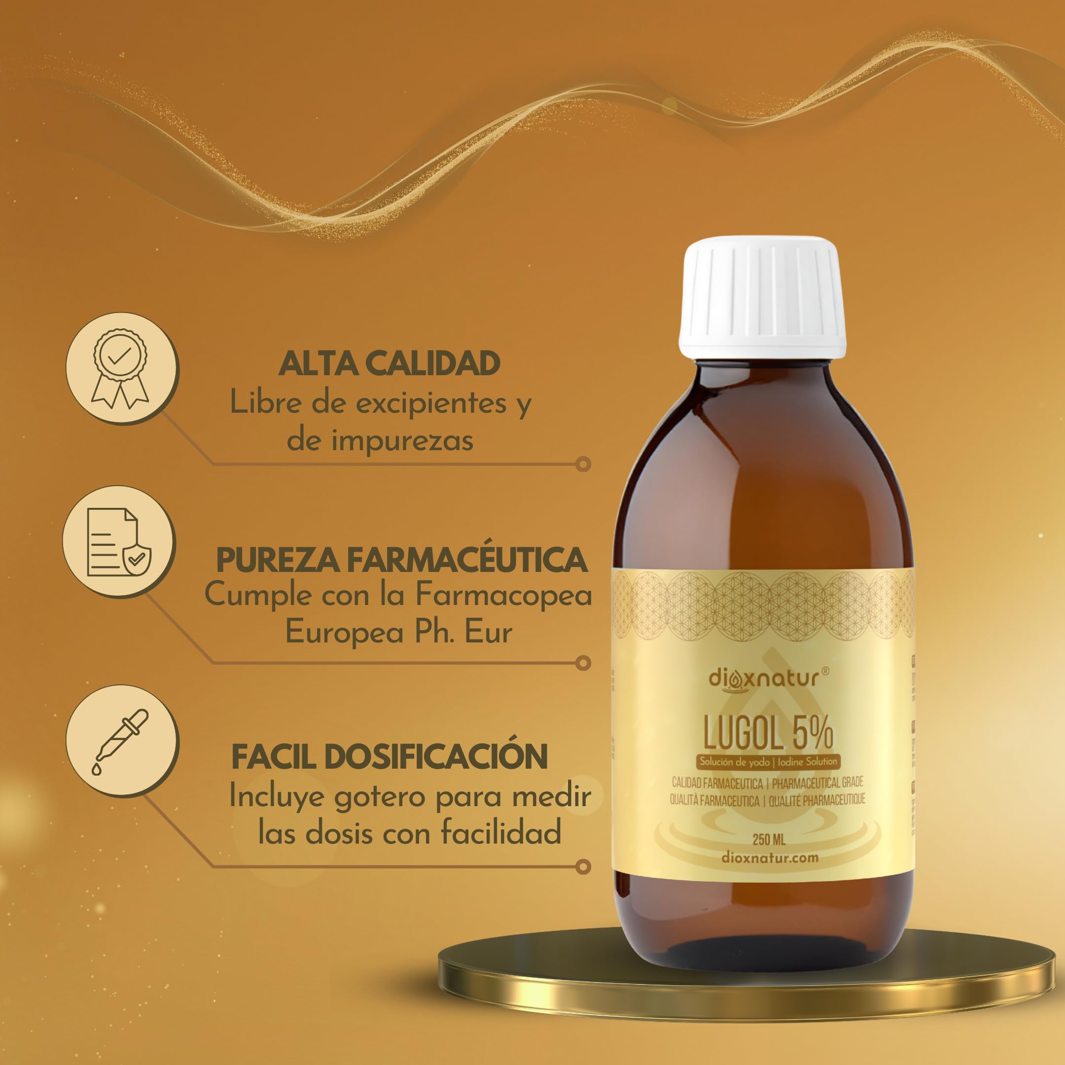 Solución de Lugol 5% Calidad Farmacéutica 250ml | Gotas de Yodo Líquido y Yoduro de Potasio con Pipeta Dosificadora Precisa