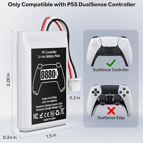 Miniatura 2 de Paquete de 2 baterías para controlador PS5, 8880 mWh, reemplazo de batería de controlador PS5 de alta capacidad, batería confiable PS 5, paquete