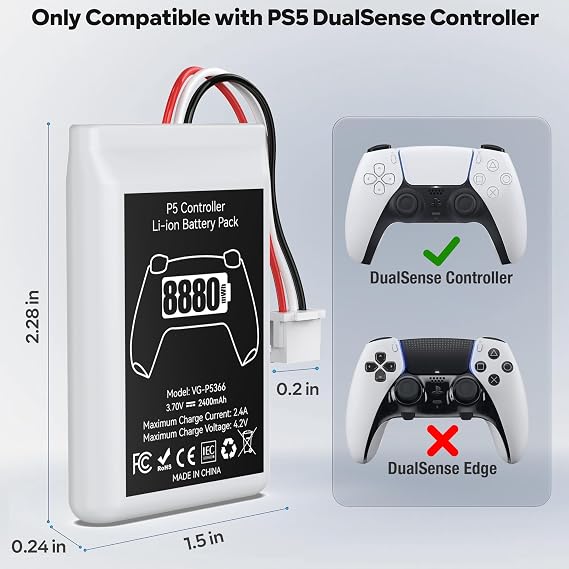 Kosker PS5 Controller Battery Replacement Kit Compatible with PlayStation 5 Original Controller, 8880mWh High Capacity PS5 Controller Battery with Extra Repair Tools Kit for Extended Gaming, 2 Packs