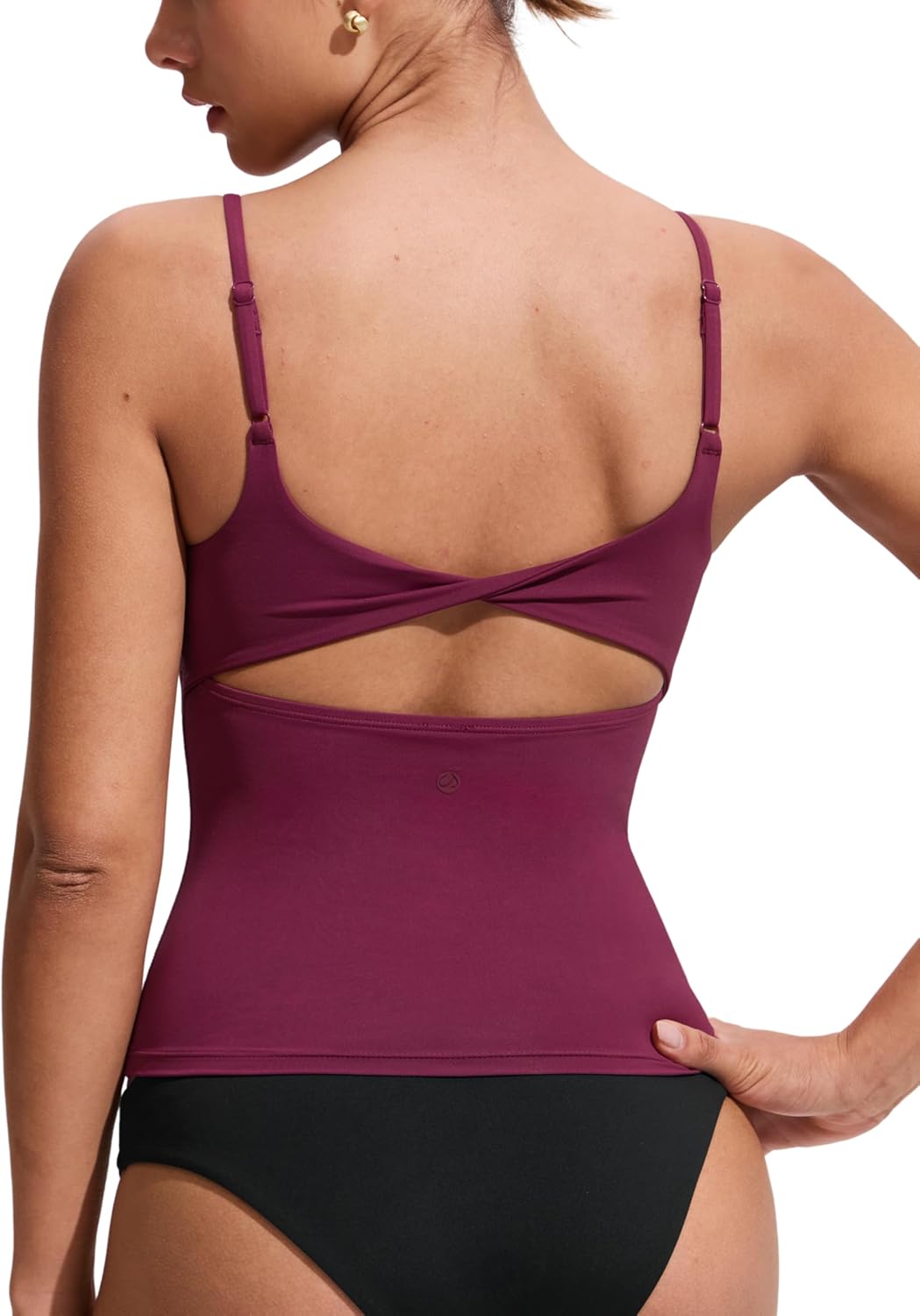CRZ YOGA Twist Back Tankini Tops for Women - Padded U Neck Bathing Suit Spaghetti Straps Swim Tank Only