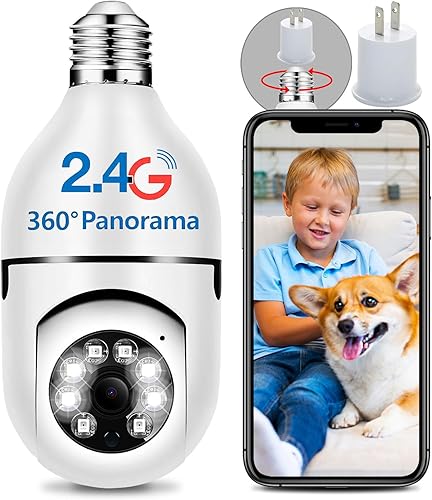 3MP Camera Light Bulb,Security Camera Light Bulb Supports 2.4G,Keilini Light Bulb Security Camera Outdoor Wireless WiFi Waterproof,Light Camera