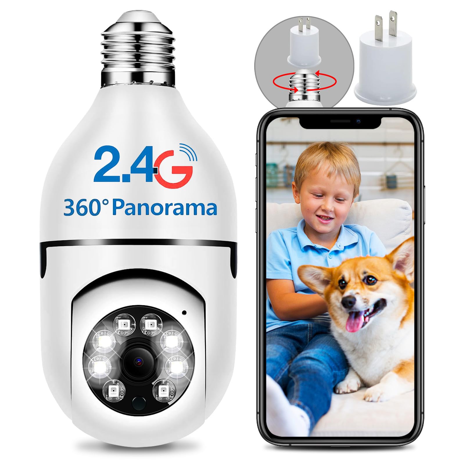 Photo 1 of 3MP Camera Light Bulb,Security Camera Light Bulb Supports 2.4G,Keilini Light Bulb Security Camera Outdoor Wireless WiFi Waterproof,Light Camera Outdoor with Full Colour Night Vision&Motion Tracking