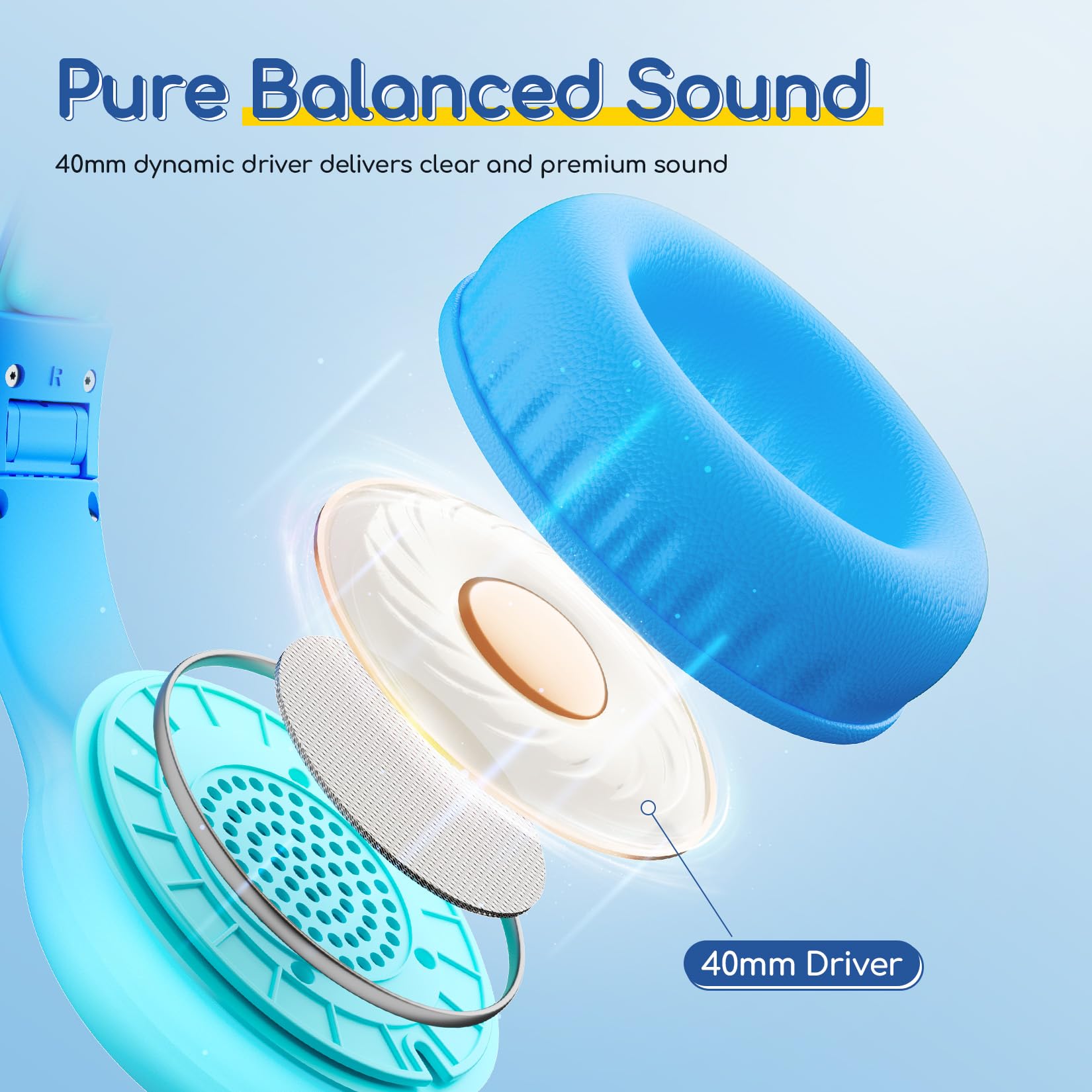 EarFun K1 Kids Headphones Wired with Mic, USB Type C Headphones for Kids view 2