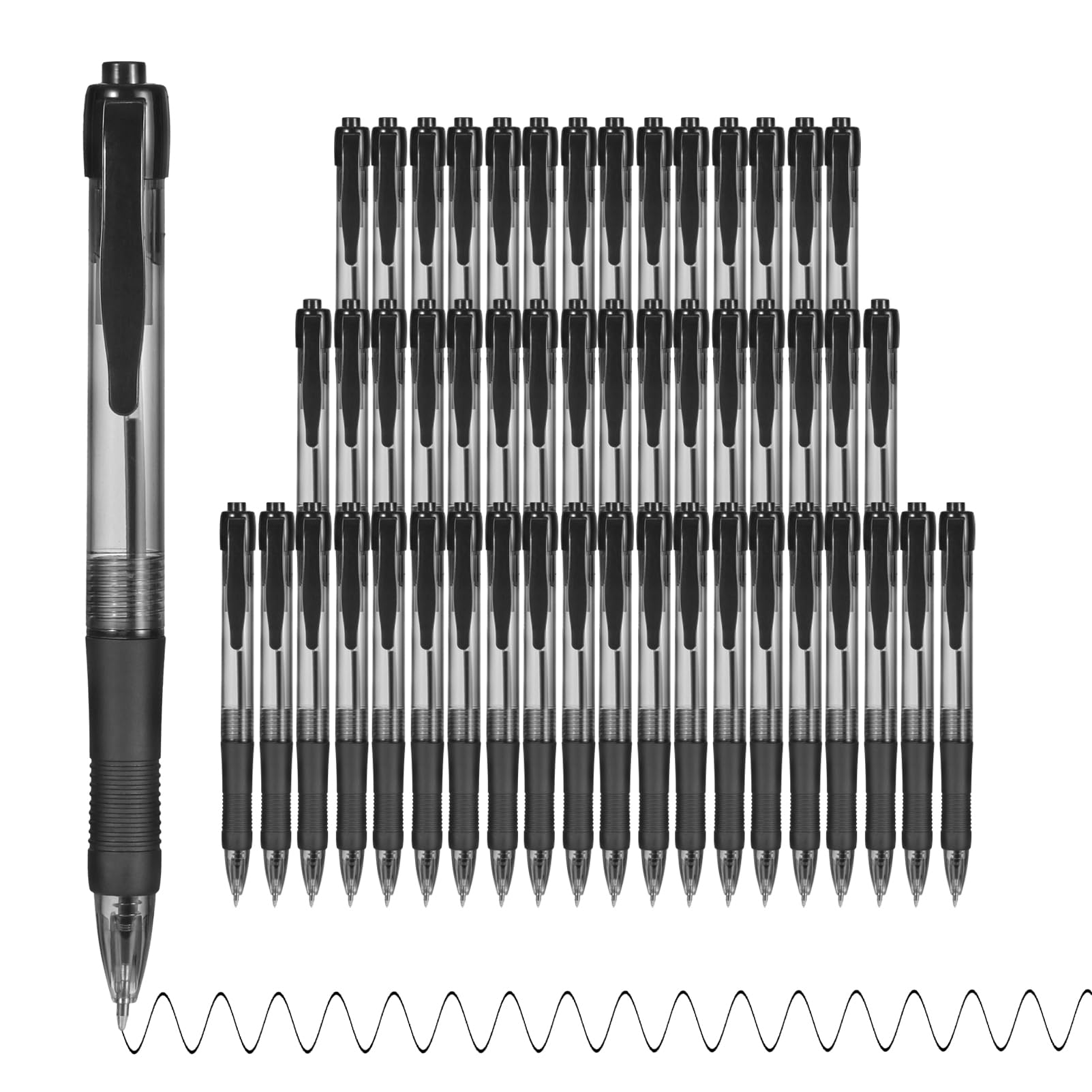 deegtran Confezione da 50 penne a scatto con inchiostro nero senza sbavature, con impugnatura morbida, penne a sfera retrattili all'ingrosso per ufficio e scuola, punta media liscia, 1,0 mm