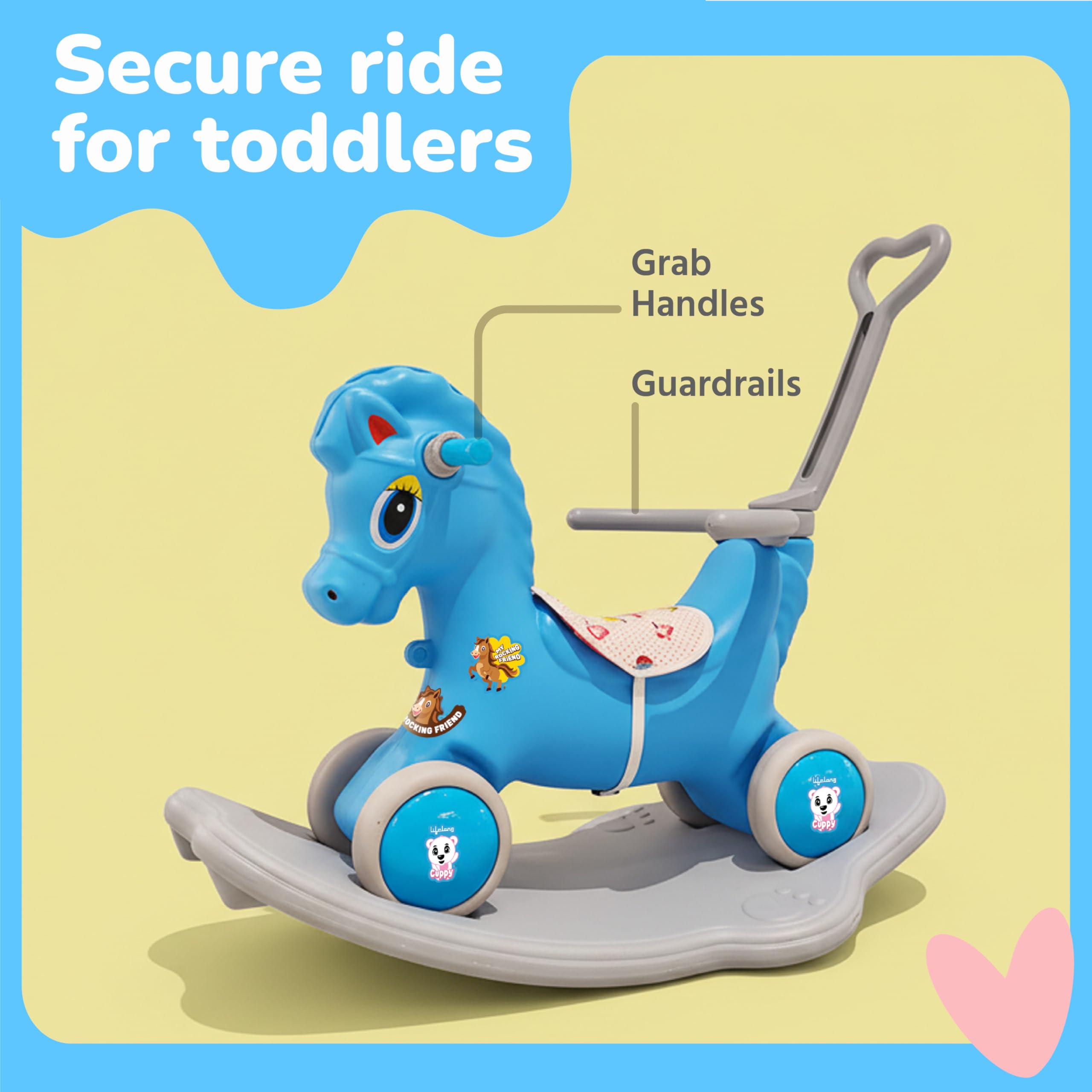 Lifelong 3-in-1 Horse Ride On for Kids 1-5 Years | Balance, Rock & Ride Modes with Safety Belt & Backrest | Parental Handle, Wide Anti-Slip Base | Non-Toxic PE Body Toy (LLCRK02) — Amazon image 3
