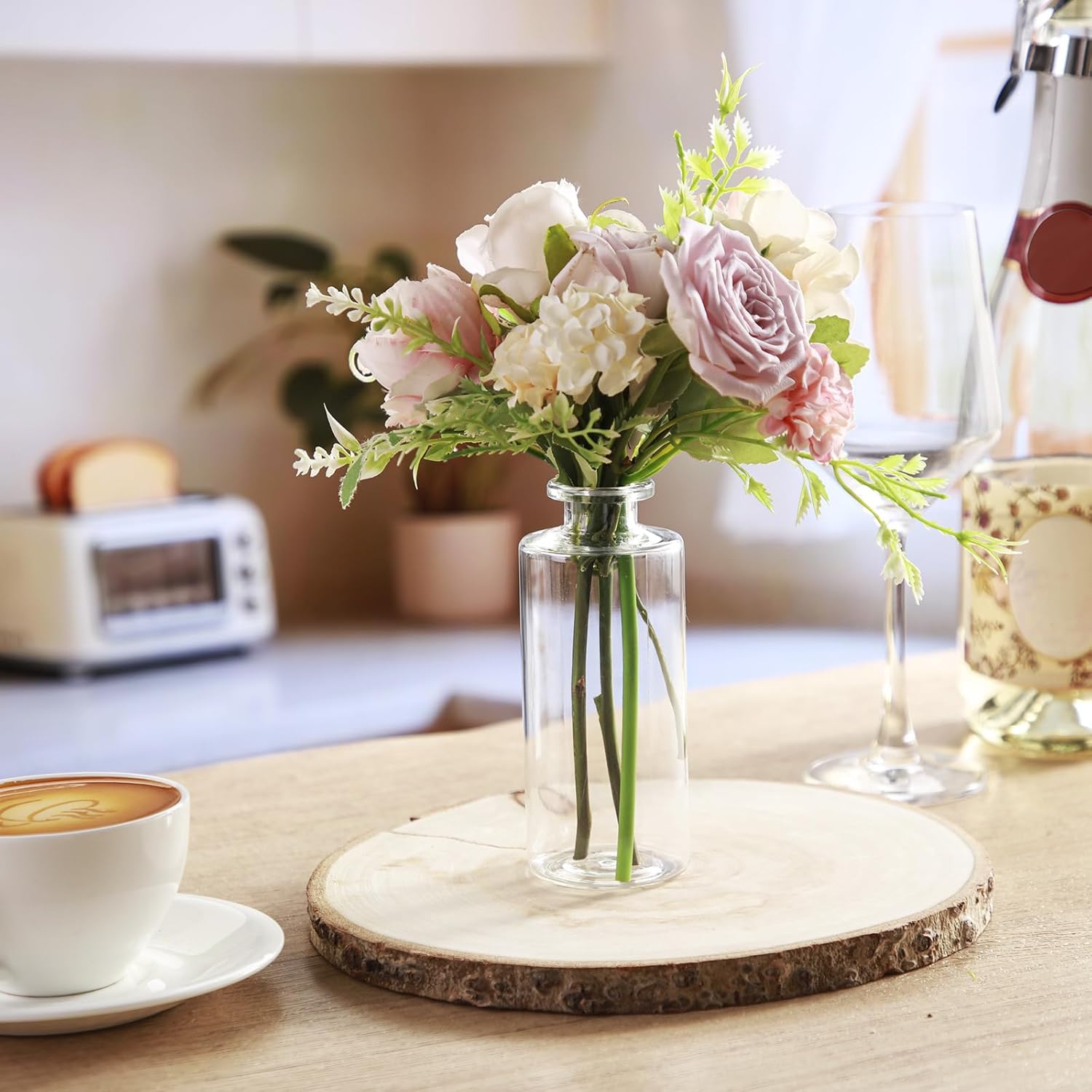 Honeydak Set of 24 Plastic Mini Bud Vases, Vintage Clear Decorative Vases Bulk for Table Centerpieces, Wedding Reception, Baby Shower, Home Decor, Housewarming Gift(Smooth)