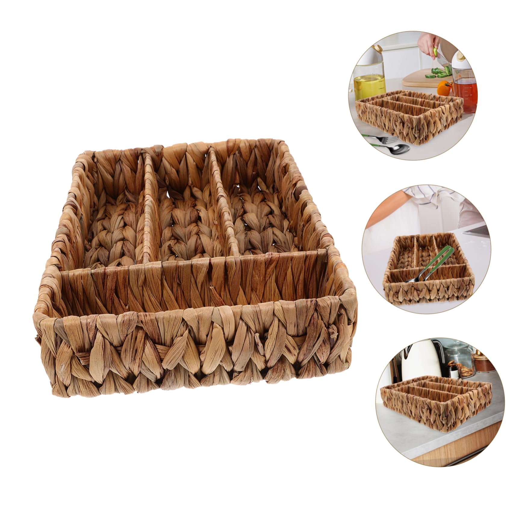 Zerodeko Cesta Para Cubiertos De Cestas De Mimbre Para Servir Organizador De Cubiertos De Mimbre Soporte Para Cubiertos Bandeja De Utensilios Cámping Cesta De Almacenamiento Planchar