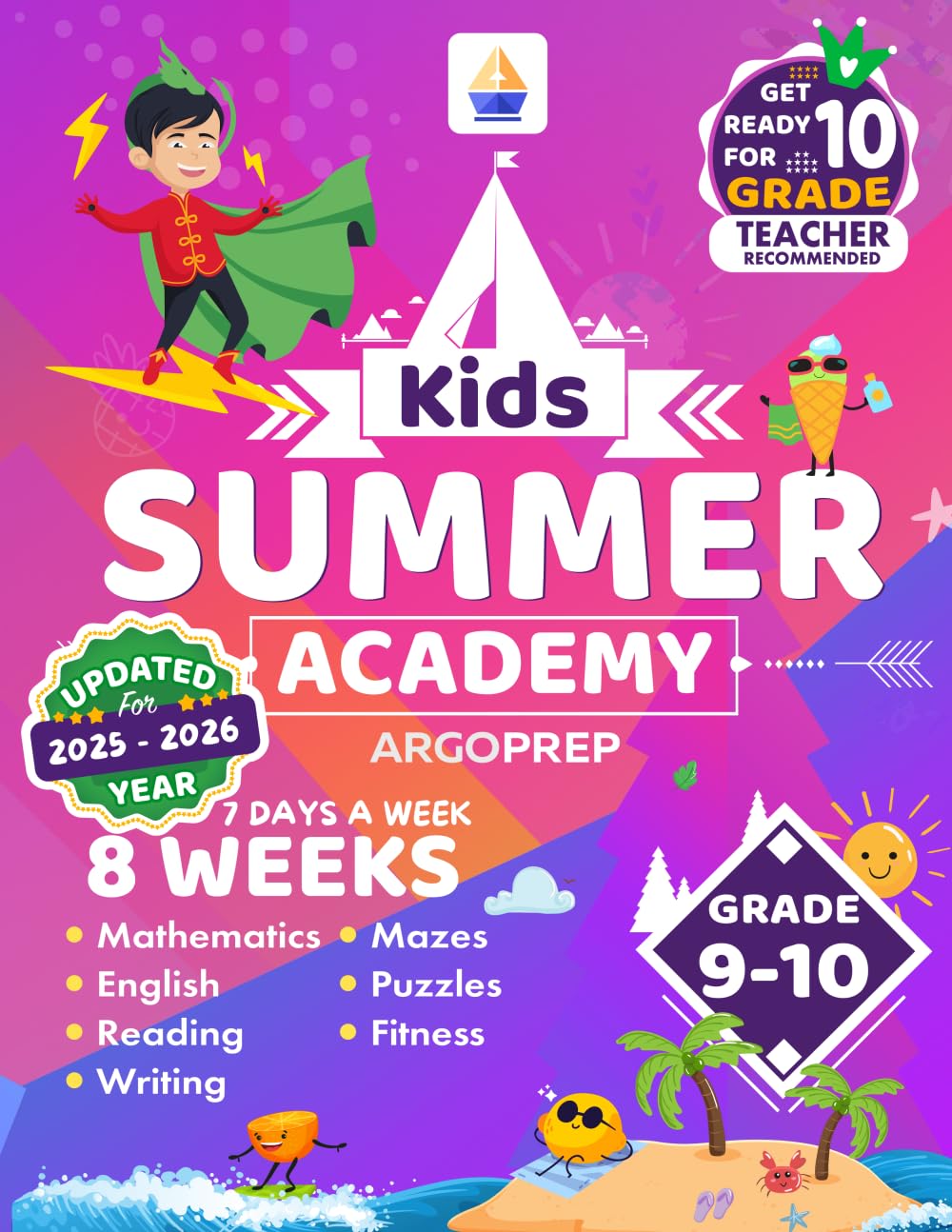 Kids Summer Academy by ArgoPrep - Grades 9-10: 8 Weeks of Math, Reading, Writing, Logic, Fitness | Online Access Included | Prevent Summer Learning Loss