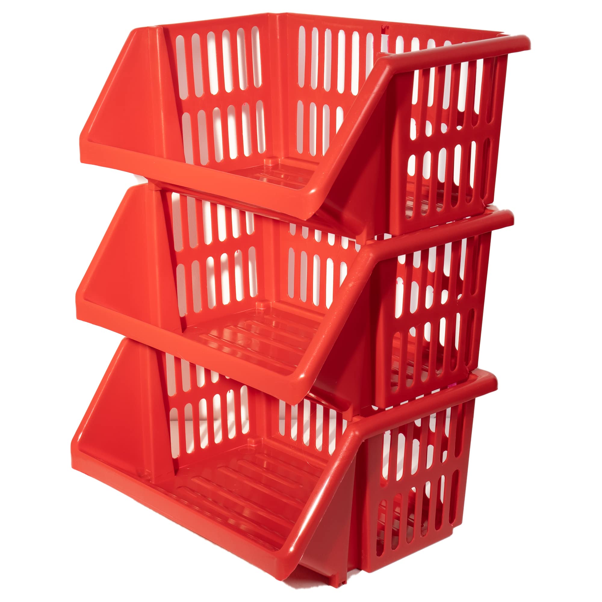 Pack De 3 Cestas Apilables Multiusos Para Frutas Y Verduras - Plástico Resistente, 57x36x29 Cm (color Topo)