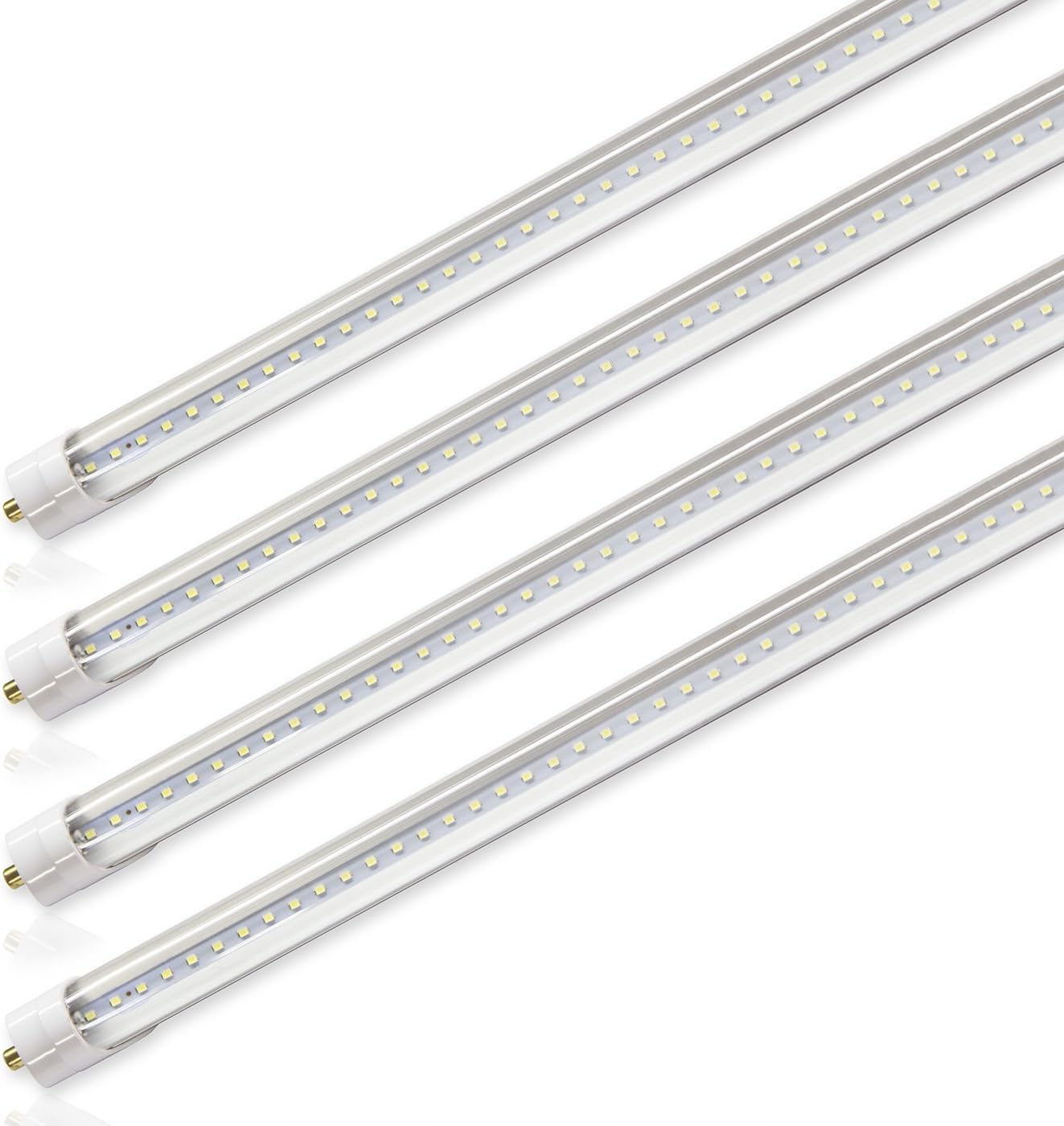 Kihung T8 LED Light Tube 8ft 36W (90W Equivalent) 4300Lm Brightness 6500K Cool Daylight White, Clear PC Cover & Aviation Aluminum, Pack of 4