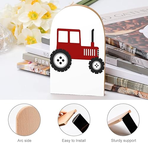 Miniatura 4 de Sujetalibros de tractor rojo con estampado decorativo de madera para estantería, paquete de 1 par