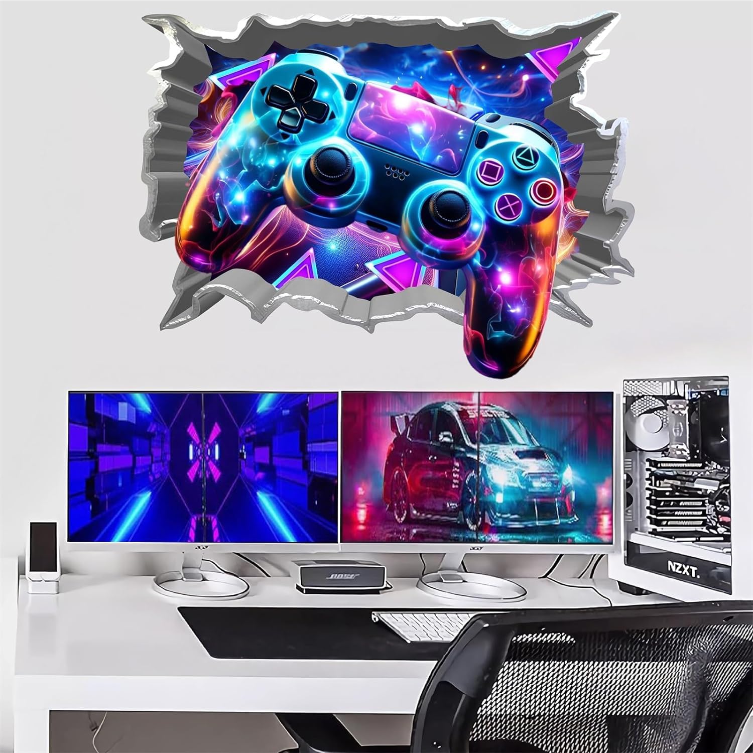 Large 3D Game Wall Decals for Boys Room - Removable Video Game Wallpaper for Kids Playroom & Teens Bedroom